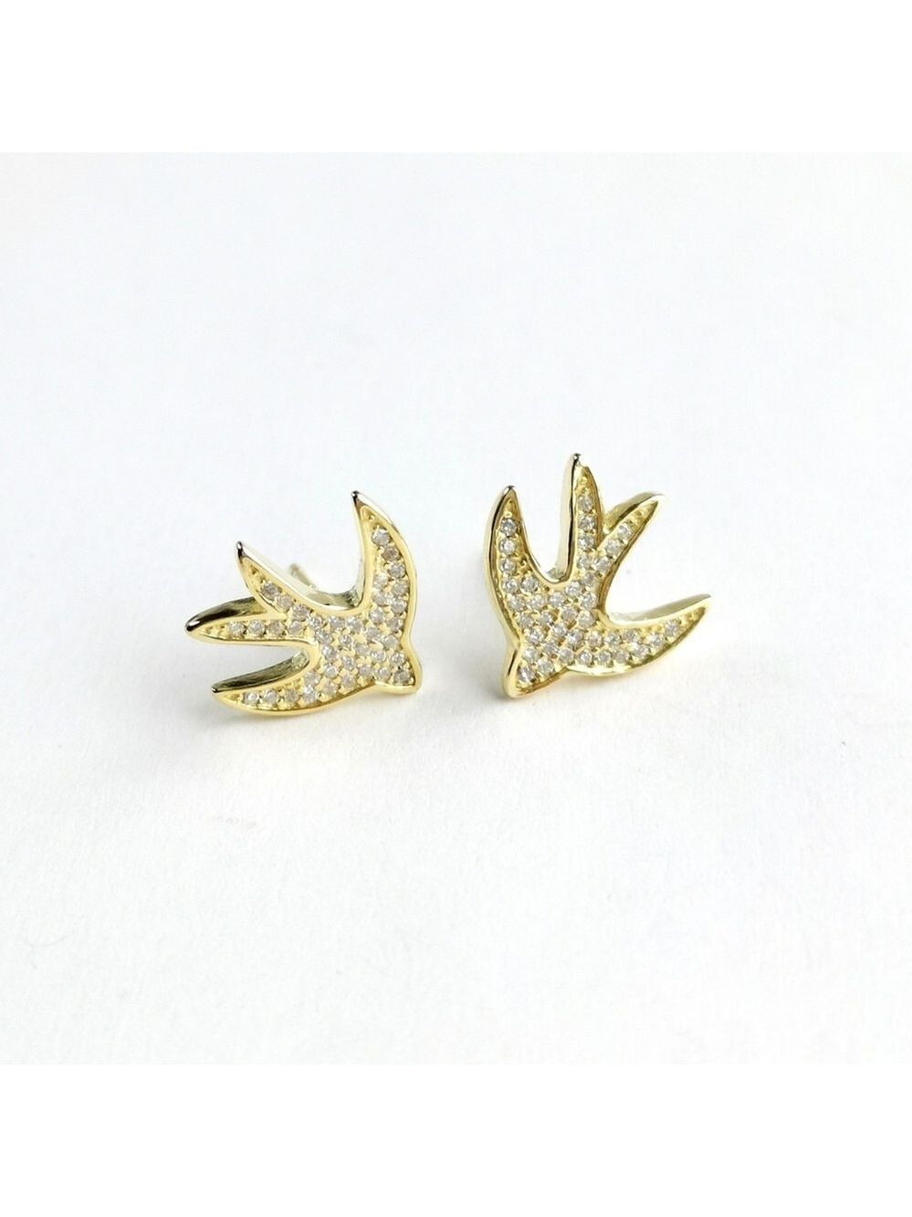 Swallow Bird Stud Earrings In 14k Gold Over Sterling Silver